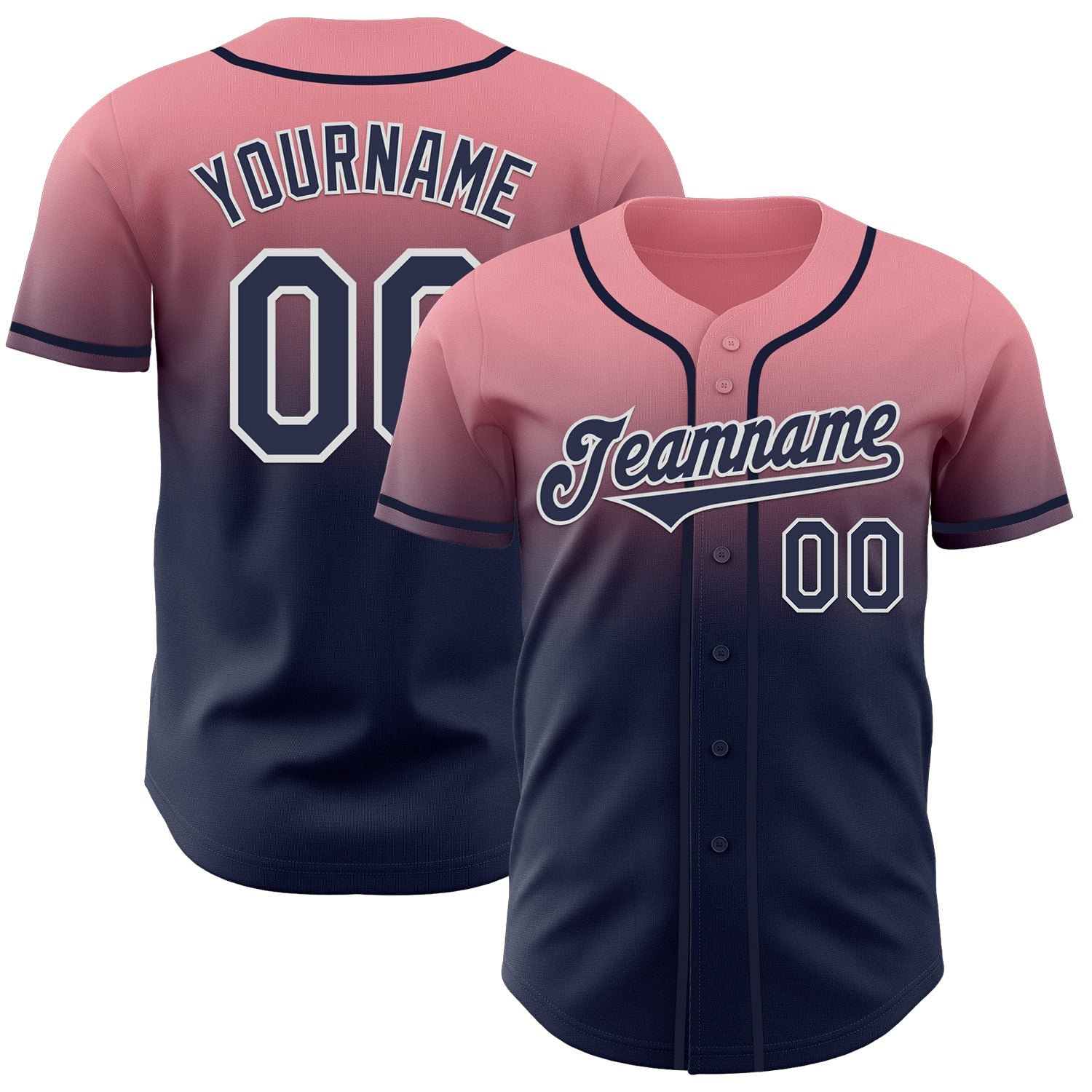 Custom Medium Pink Navy-White Authentic Fade Fashion Baseball Jersey baseball jersey product view 1