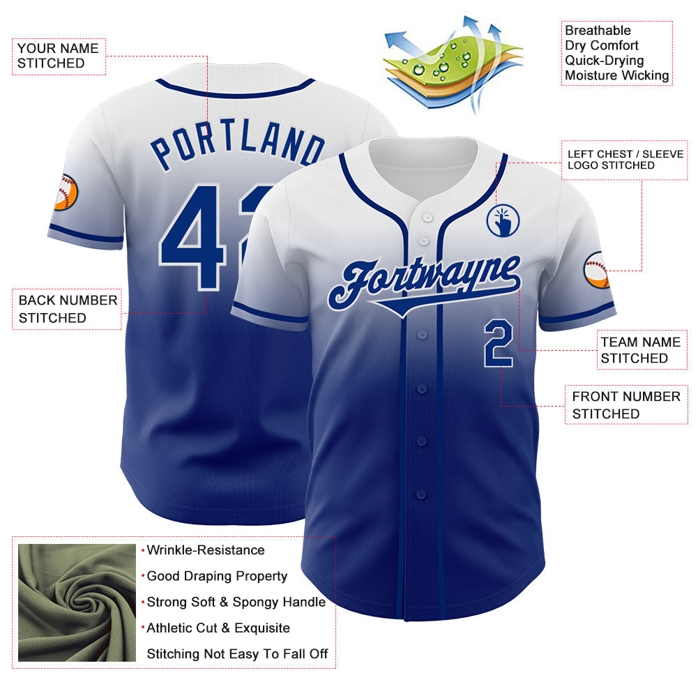 Custom White Royal Authentic Fade Fashion Baseball Jersey baseball jersey product view 3