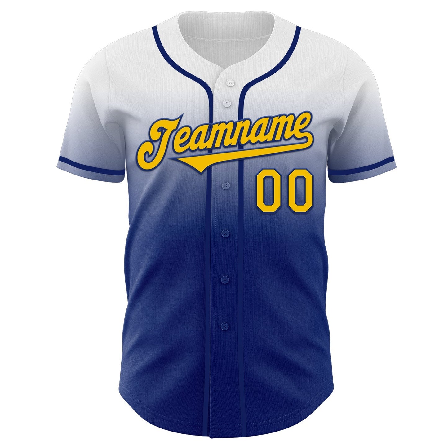 Custom White Yellow-Royal Authentic Fade Fashion Baseball Jersey baseball jersey product view 2