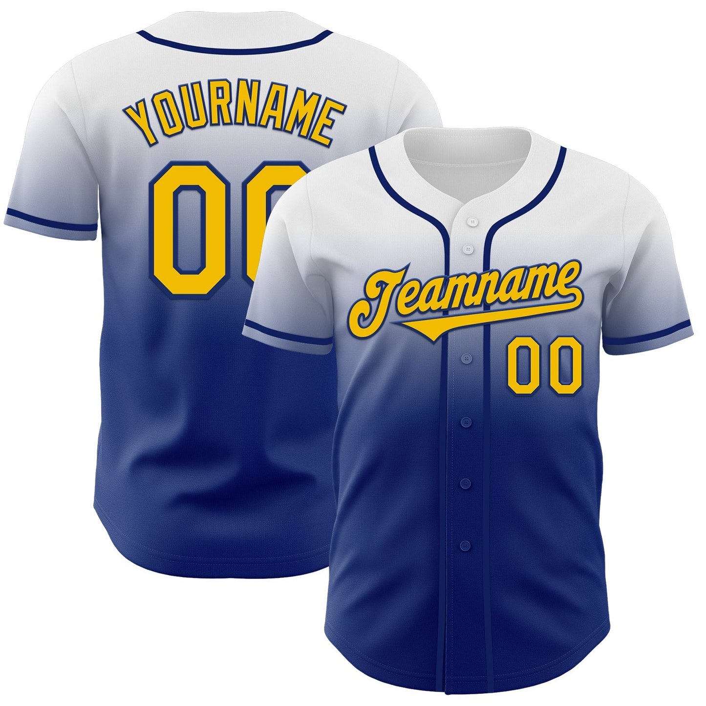 Custom White Yellow-Royal Authentic Fade Fashion Baseball Jersey baseball jersey product view 1
