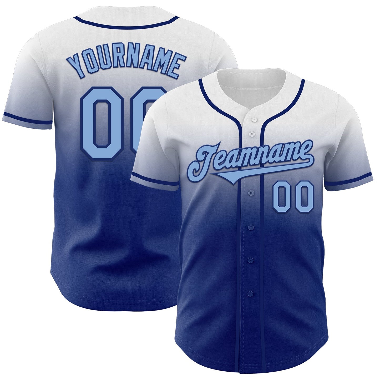 Custom White Light Blue-Royal Authentic Fade Fashion Baseball Jersey baseball jersey product view 1