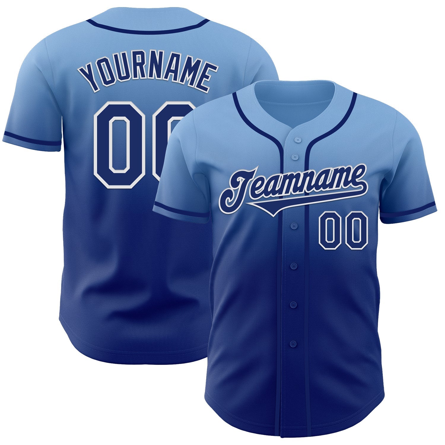 Custom Light Blue Royal-White Authentic Fade Fashion Baseball Jersey baseball jersey product view 1
