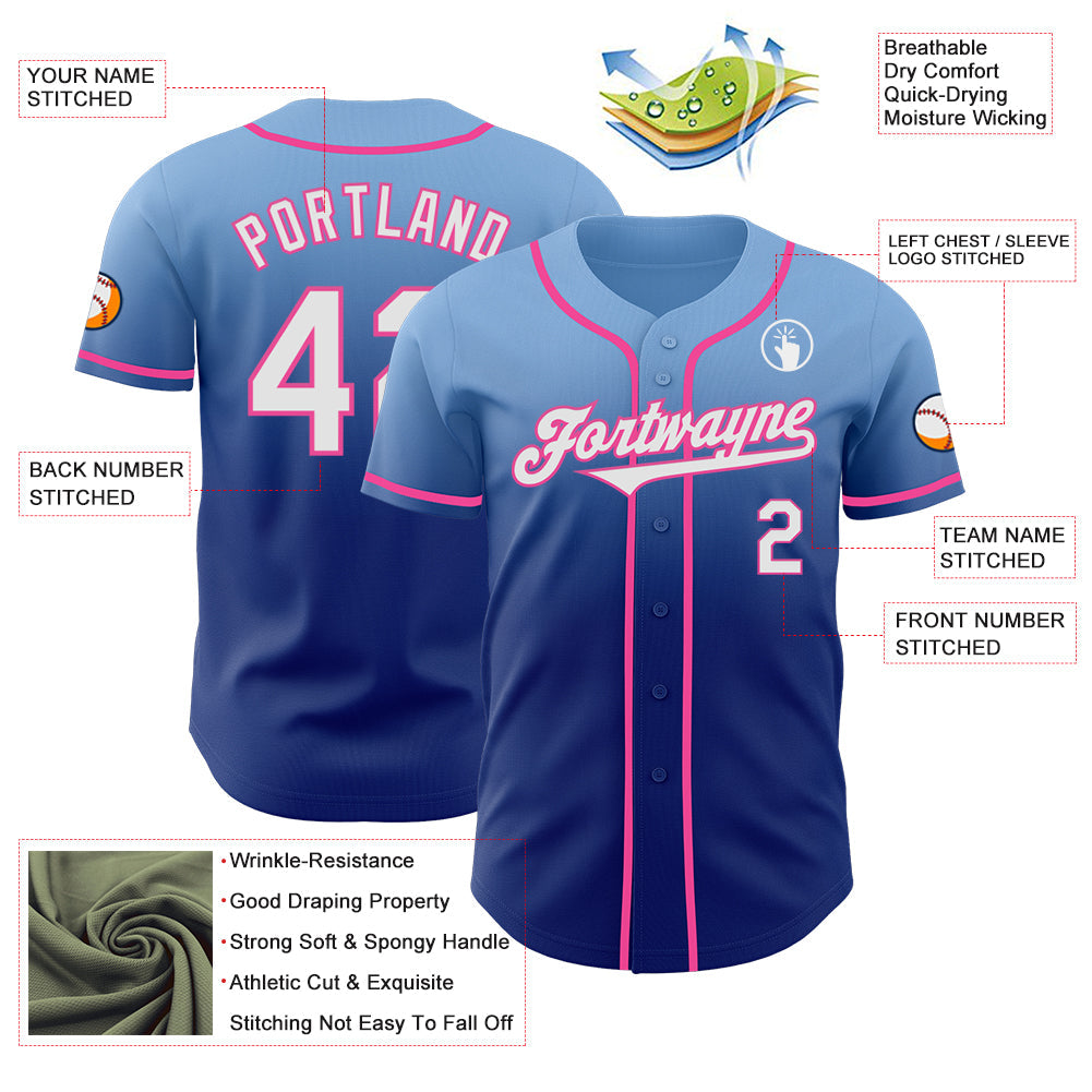 Custom Light Blue White Royal-Pink Authentic Fade Fashion Baseball Jersey baseball jersey product view 3