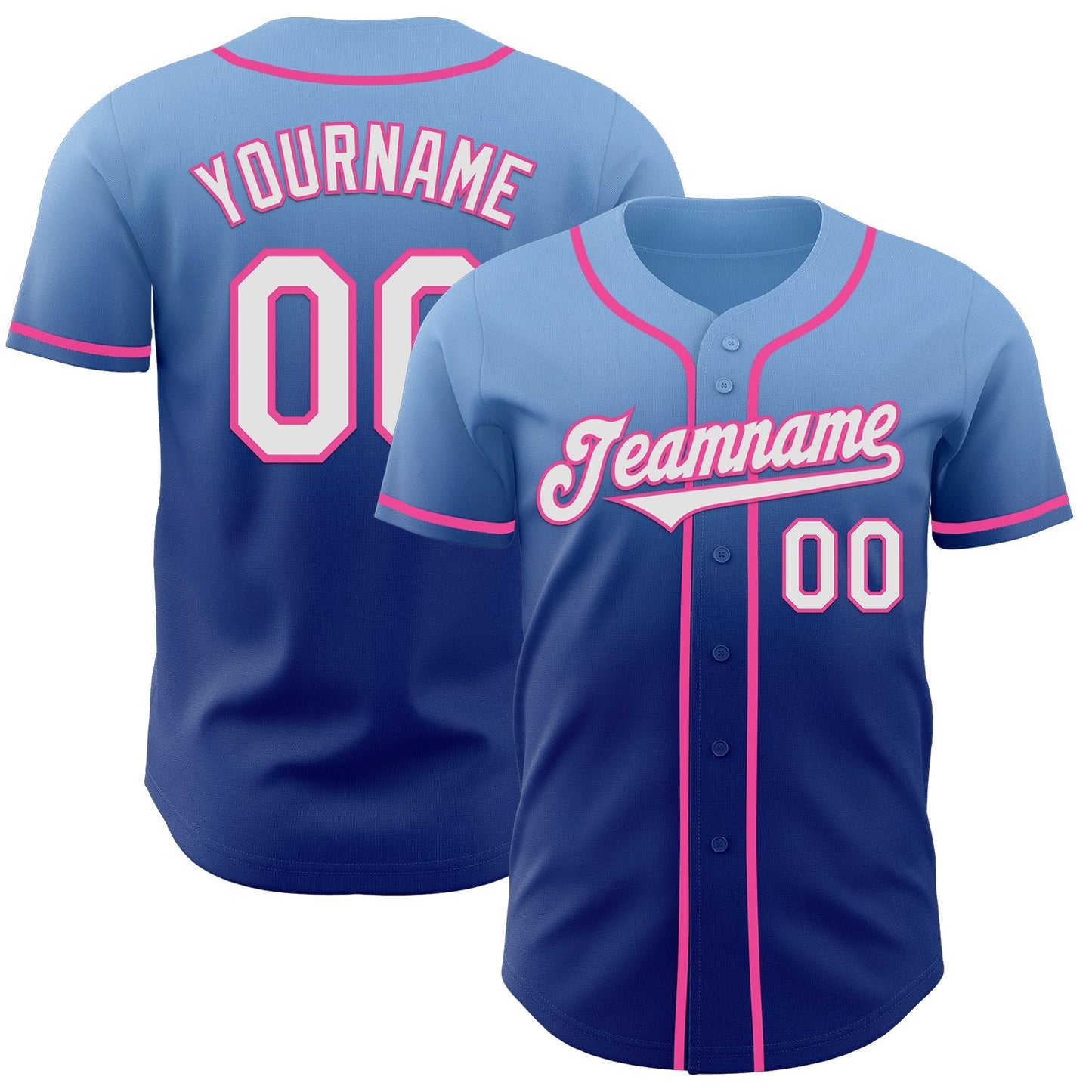 Custom Light Blue White Royal-Pink Authentic Fade Fashion Baseball Jersey baseball jersey product view 1