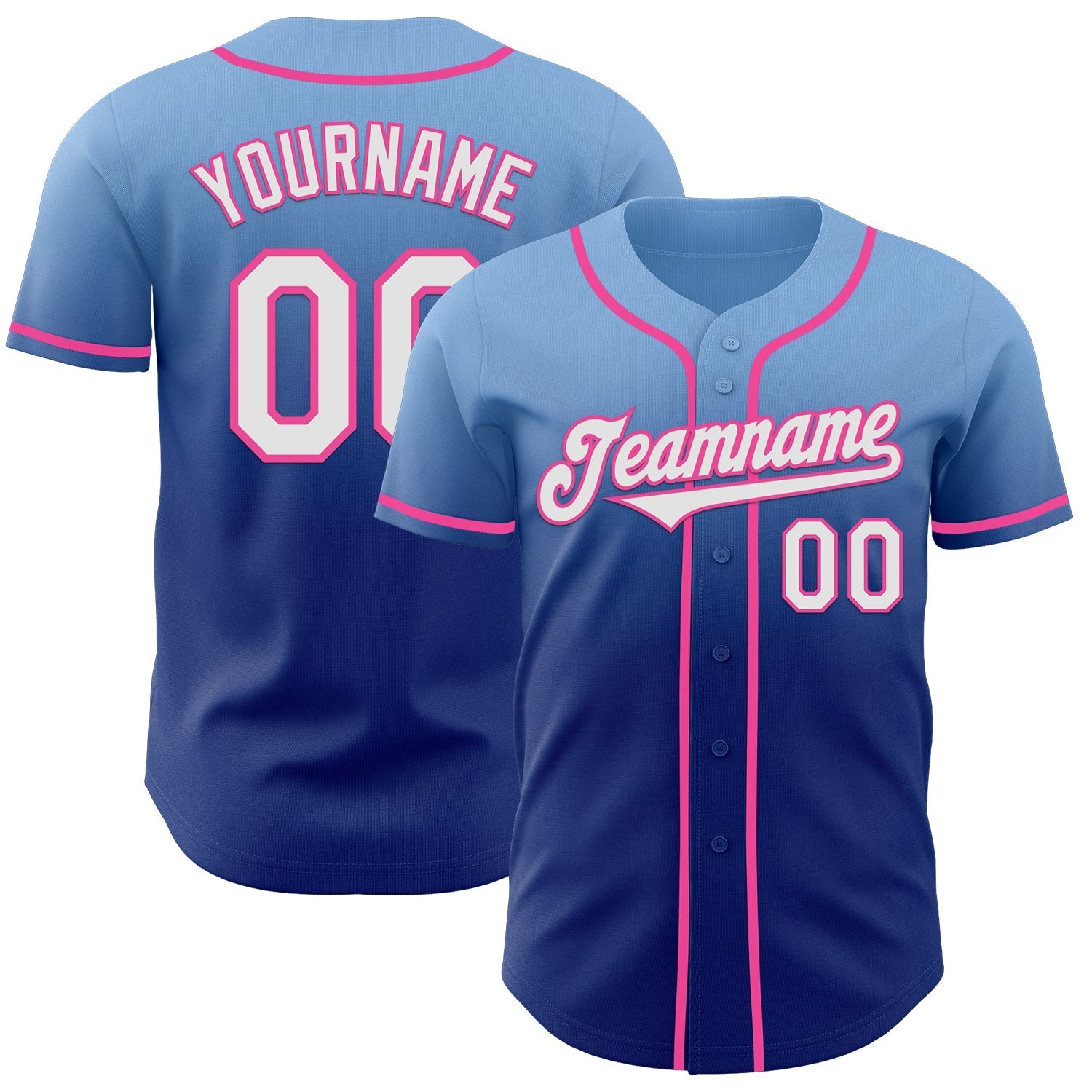 Custom Light Blue White Royal-Pink Authentic Fade Fashion Baseball Jersey baseball jersey product view 1
