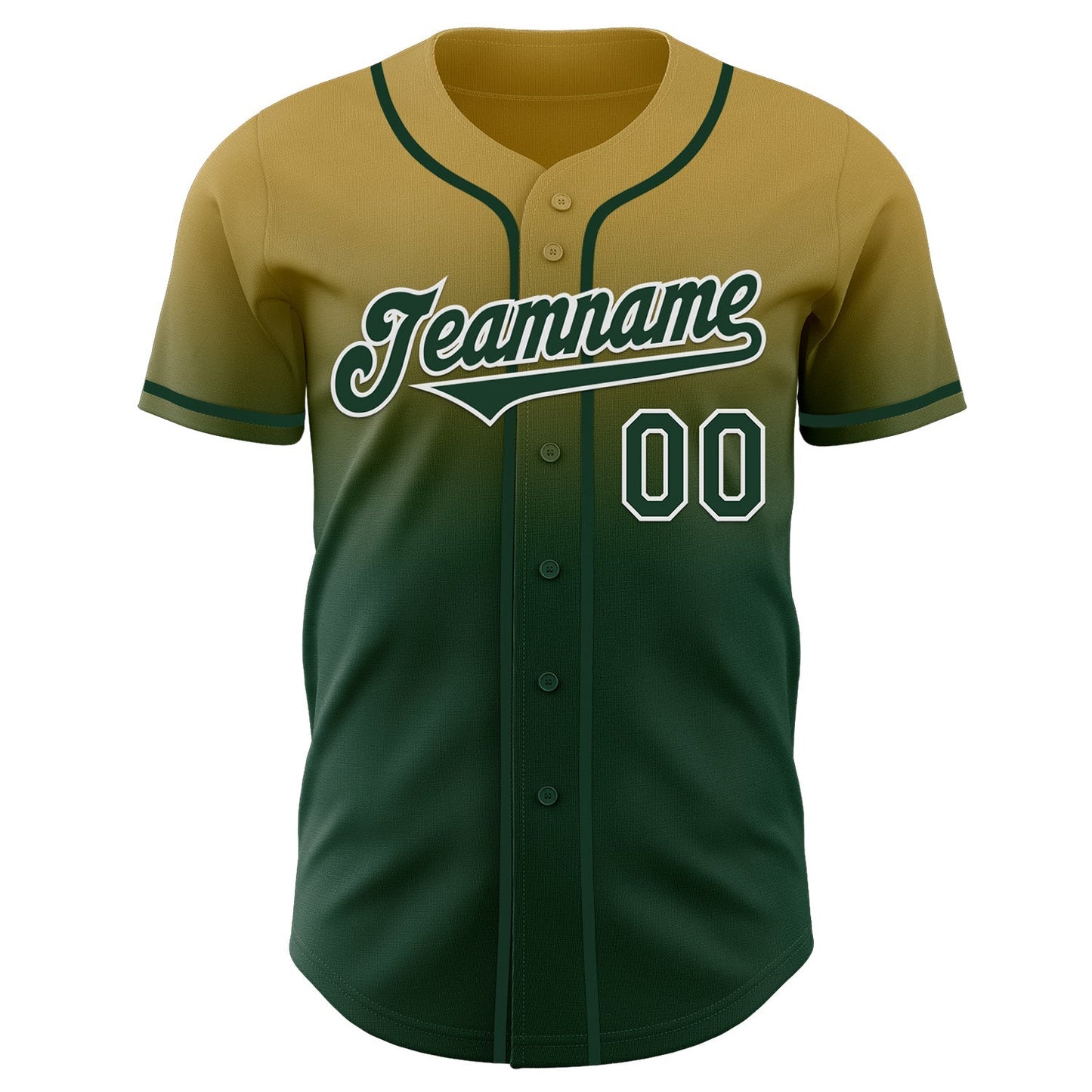 Custom Old Gold Green-White Authentic Fade Fashion Baseball Jersey baseball jersey product view 2