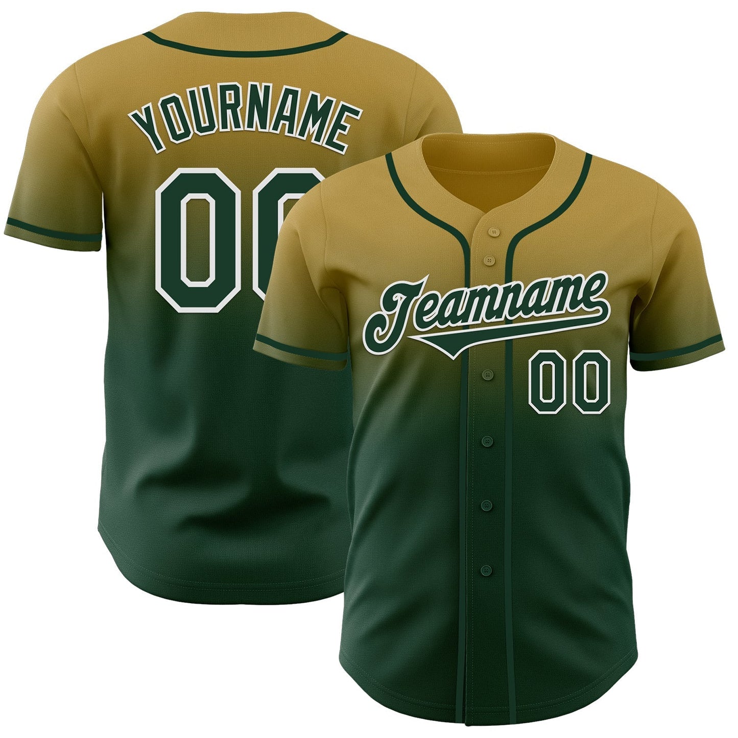 Custom Old Gold Green-White Authentic Fade Fashion Baseball Jersey baseball jersey product view 1