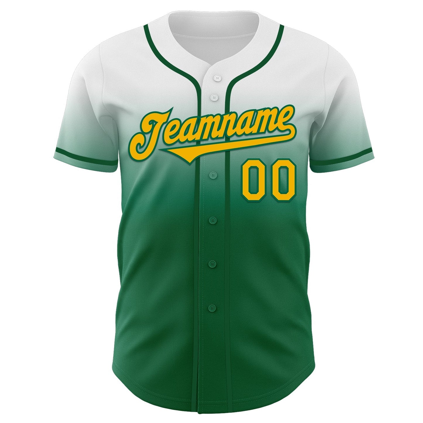 Custom White Gold-Kelly Green Authentic Fade Fashion Baseball Jersey baseball jersey product view 2