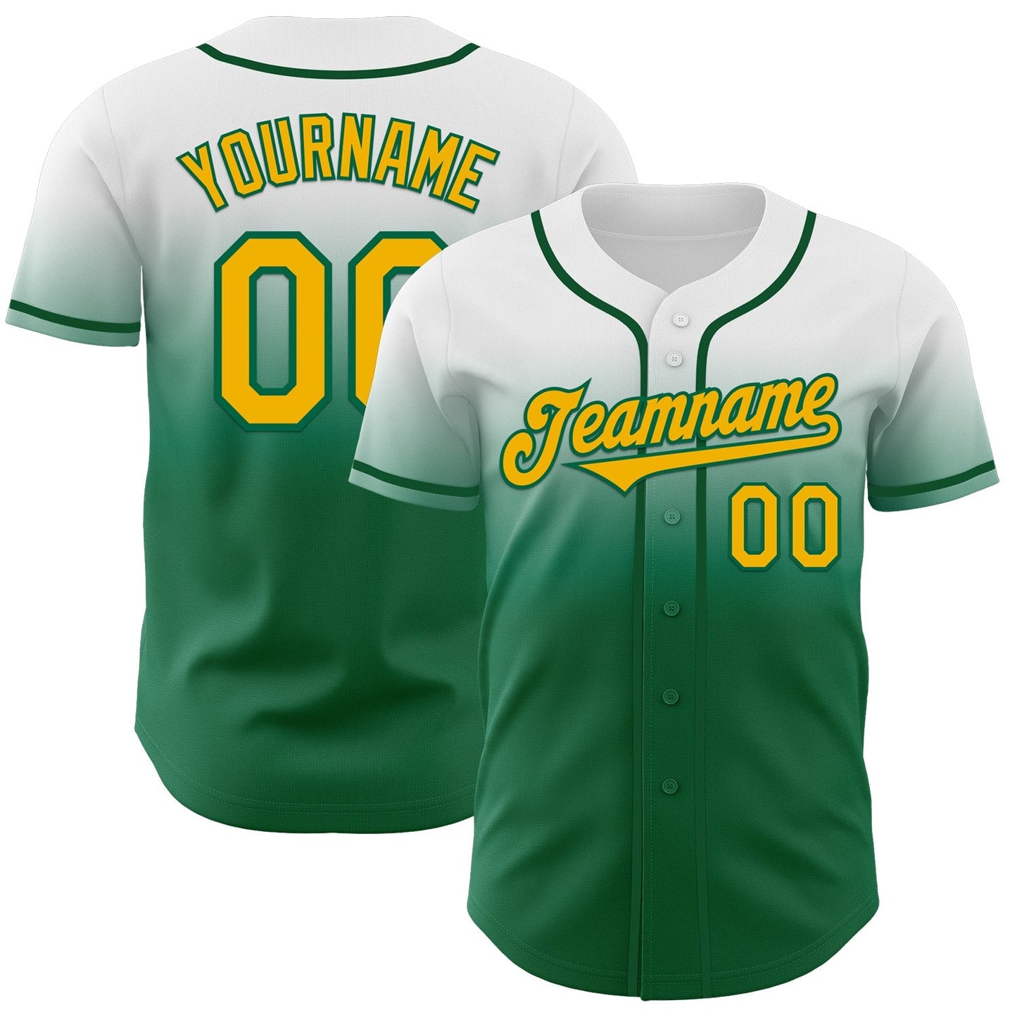 Custom White Gold-Kelly Green Authentic Fade Fashion Baseball Jersey baseball jersey product view 1