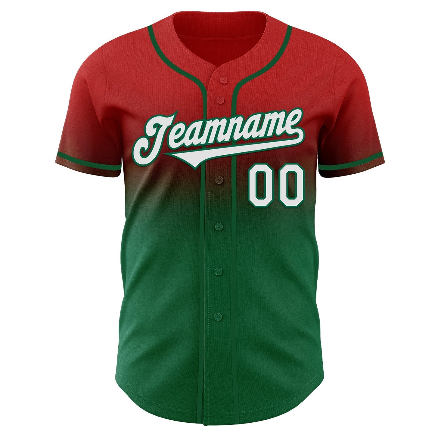 Custom Red White-Kelly Green Authentic Fade Fashion Baseball Jersey baseball jersey product view 2