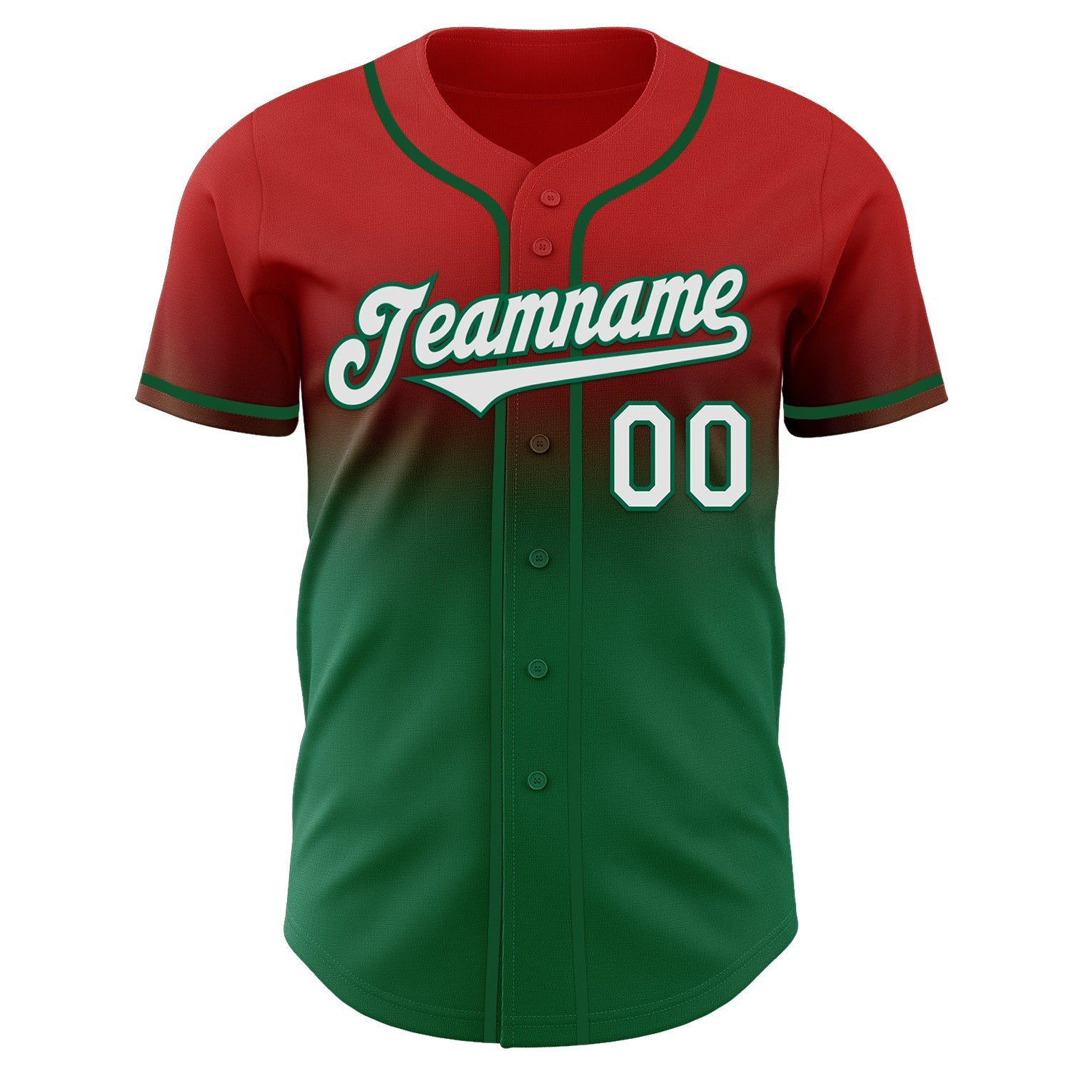 Custom Red White-Kelly Green Authentic Fade Fashion Baseball Jersey baseball jersey product view 2