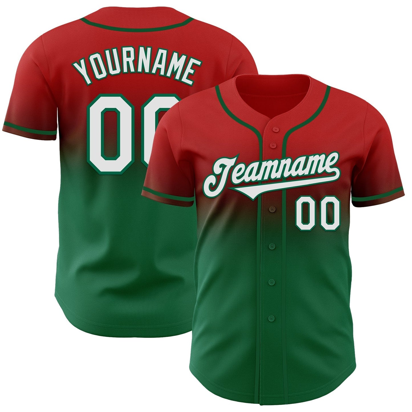 Custom Red White-Kelly Green Authentic Fade Fashion Baseball Jersey baseball jersey product view 1