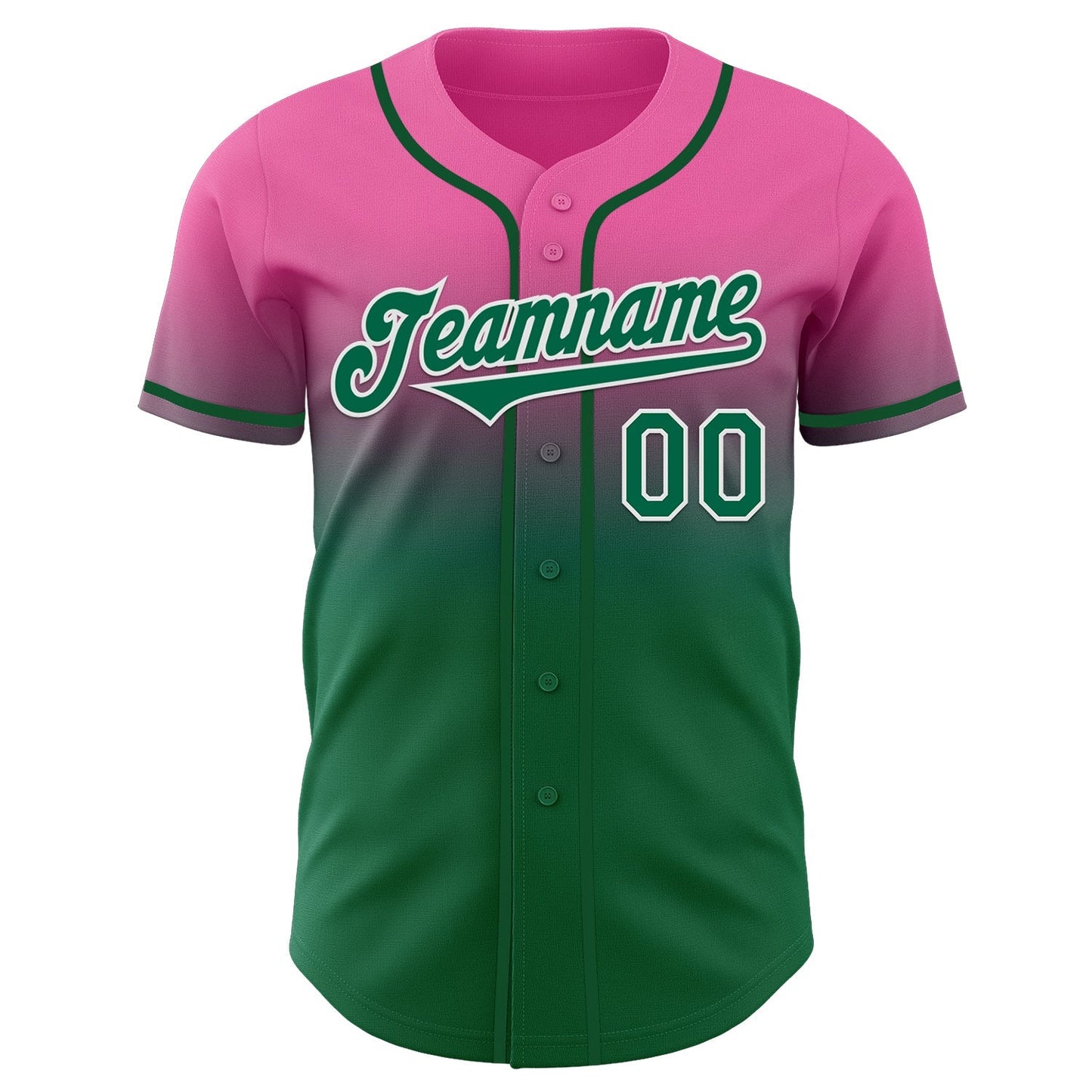 Custom Pink Kelly Green-White Authentic Fade Fashion Baseball Jersey baseball jersey product view 2