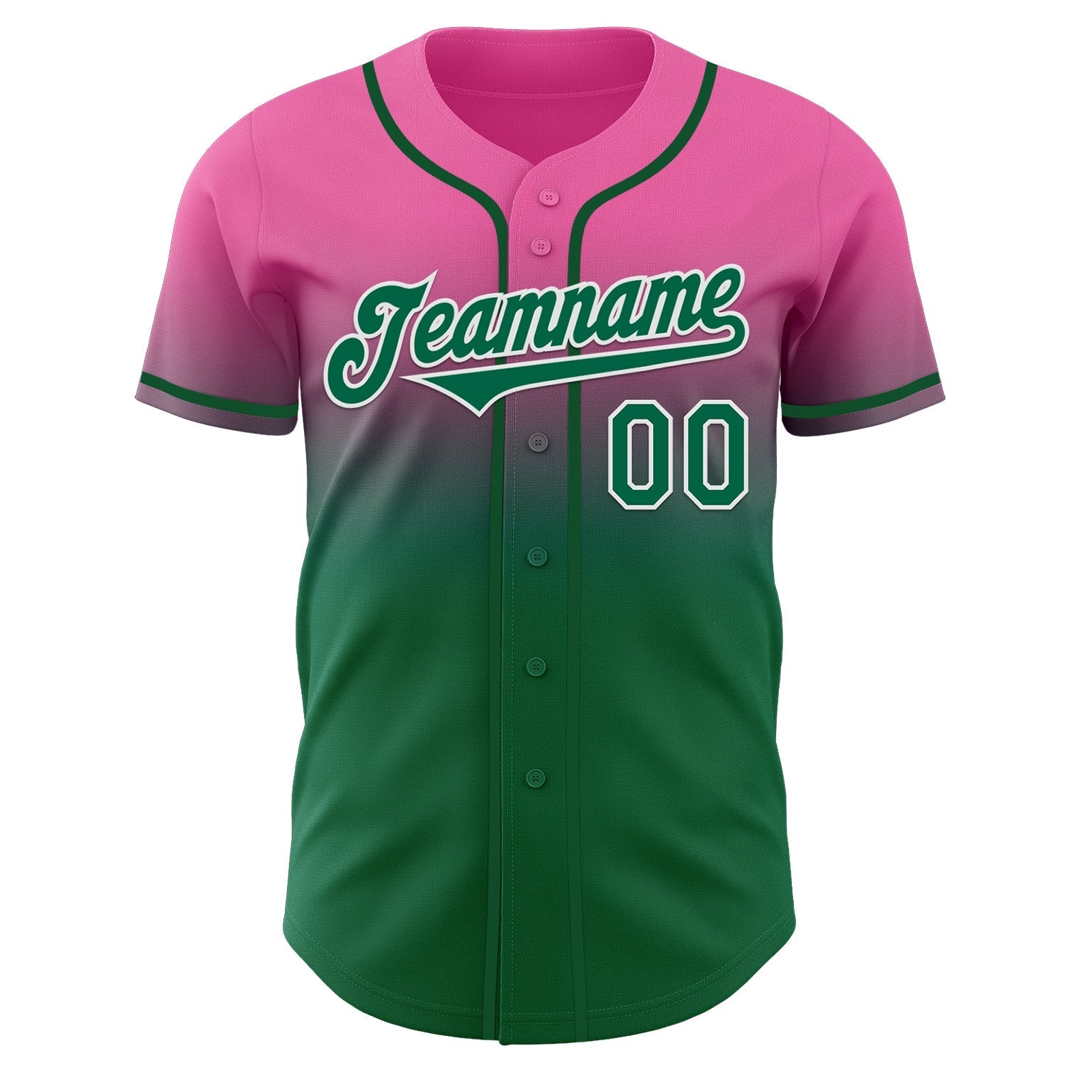 Custom Pink Kelly Green-White Authentic Fade Fashion Baseball Jersey baseball jersey product view 2