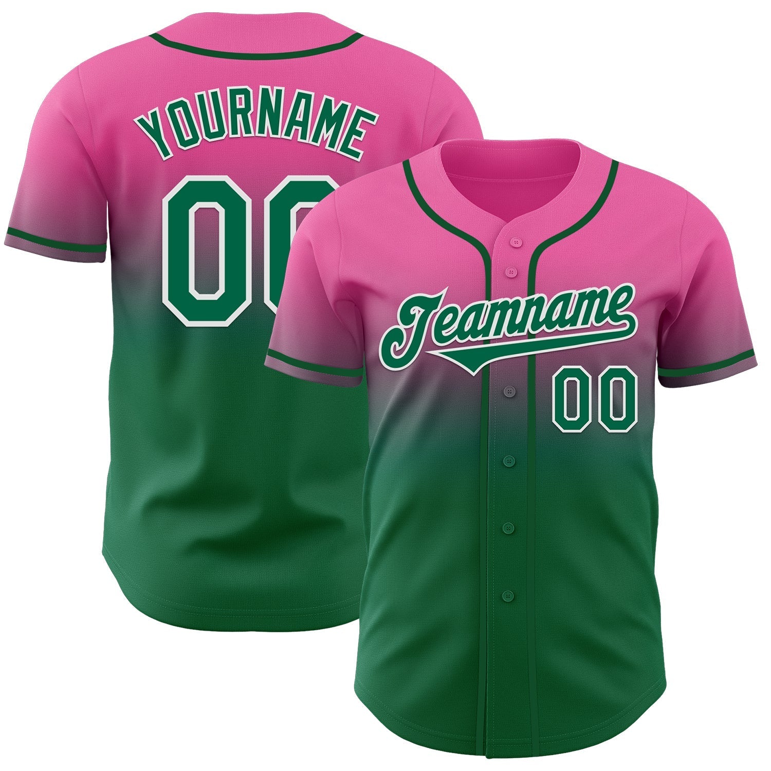 Custom Pink Kelly Green-White Authentic Fade Fashion Baseball Jersey baseball jersey product view 1