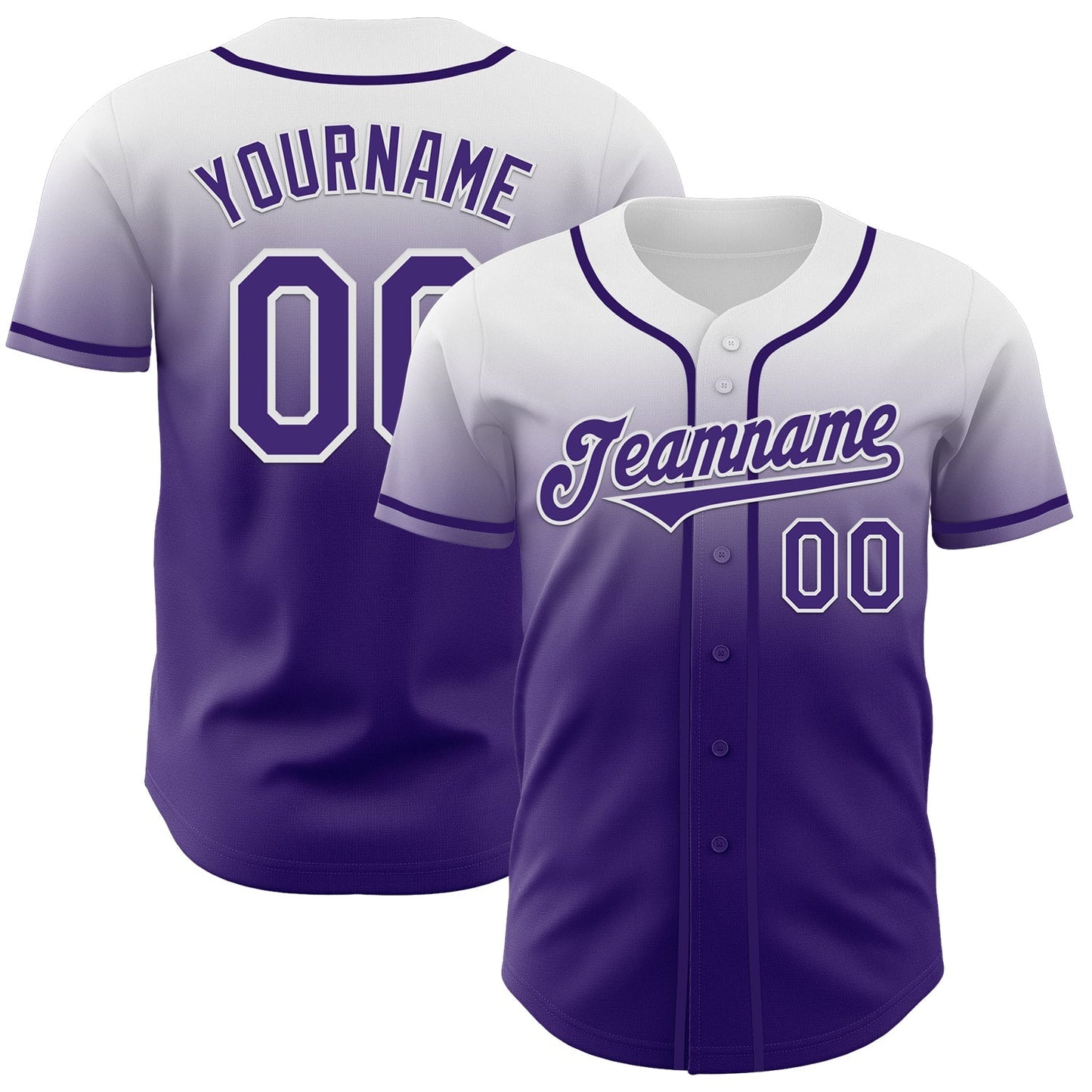 Custom White Purple Authentic Fade Fashion Baseball Jersey baseball jersey product view 1