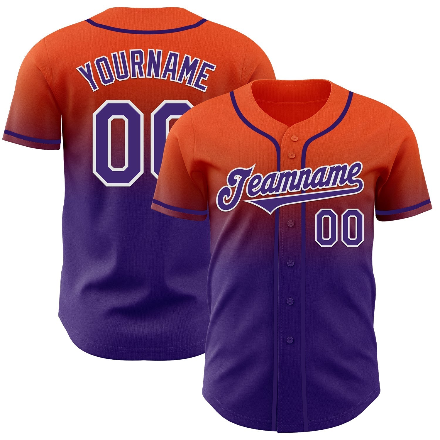 Custom Orange Purple-White Authentic Fade Fashion Baseball Jersey baseball jersey product view 1