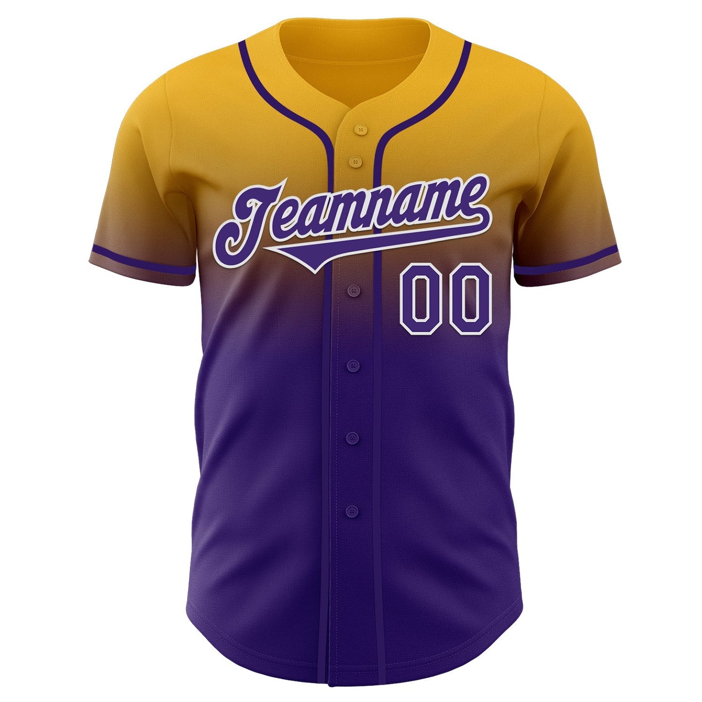 Custom Gold Purple-White Authentic Fade Fashion Baseball Jersey baseball jersey product view 2