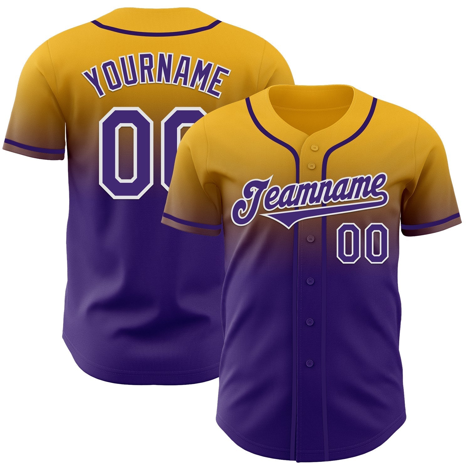 Custom Gold Purple-White Authentic Fade Fashion Baseball Jersey baseball jersey product view 1