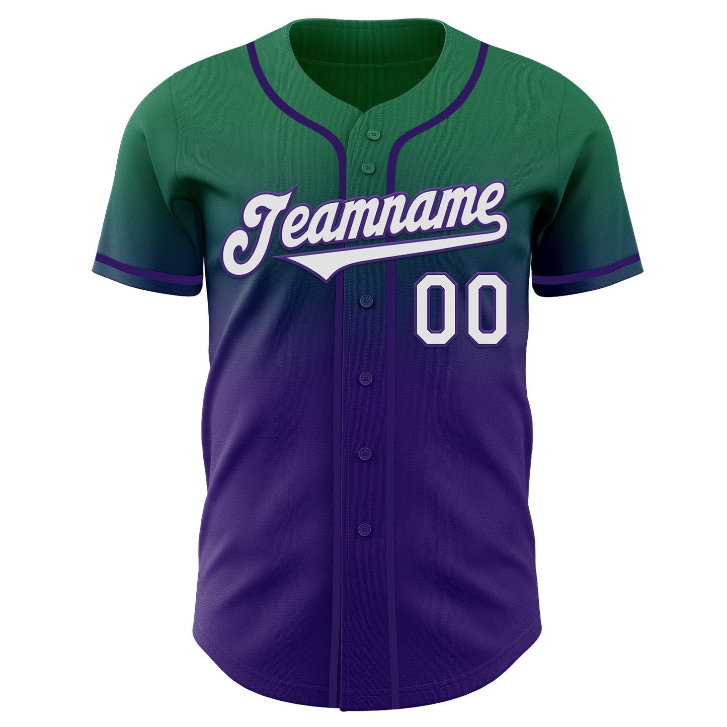 Custom Kelly Green White-Purple Authentic Fade Fashion Baseball Jersey baseball jersey product view 2
