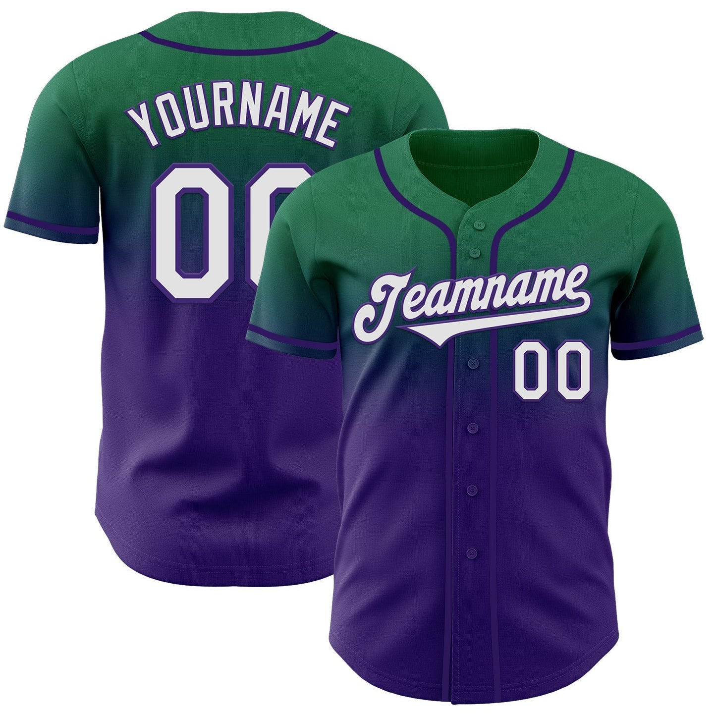 Custom Kelly Green White-Purple Authentic Fade Fashion Baseball Jersey baseball jersey product view 1