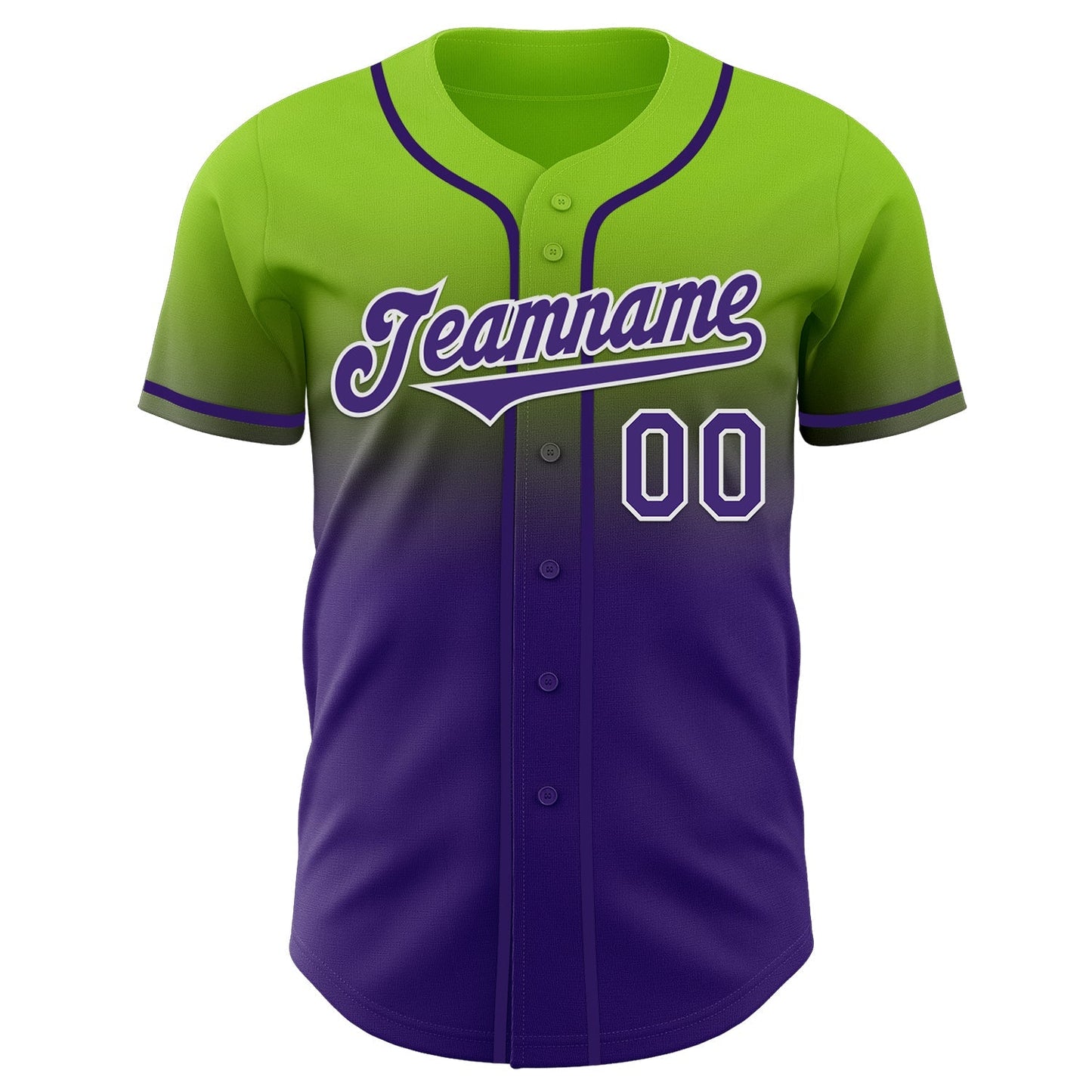 Custom Neon Green Purple-White Authentic Fade Fashion Baseball Jersey baseball jersey product view 2