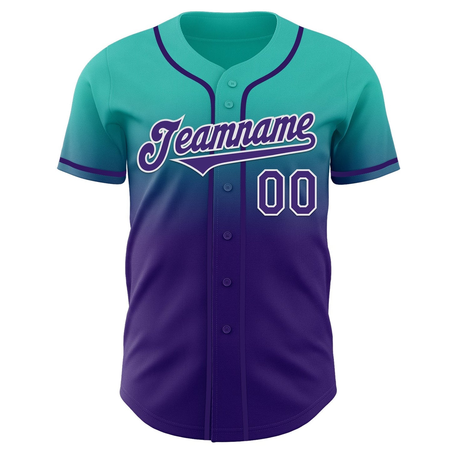 Custom Aqua Purple-White Authentic Fade Fashion Baseball Jersey baseball jersey product view 2