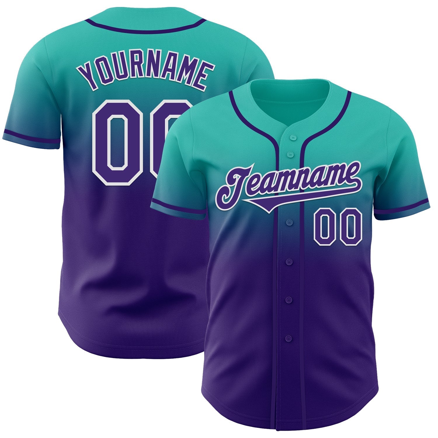 Custom Aqua Purple-White Authentic Fade Fashion Baseball Jersey baseball jersey product view 1