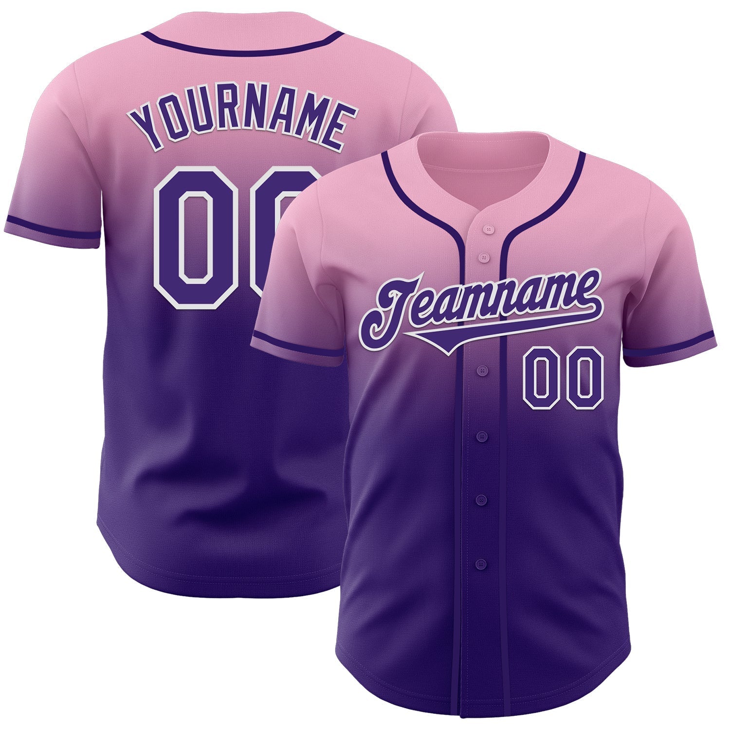 Custom Light Pink Purple-White Authentic Fade Fashion Baseball Jersey baseball jersey product view 1