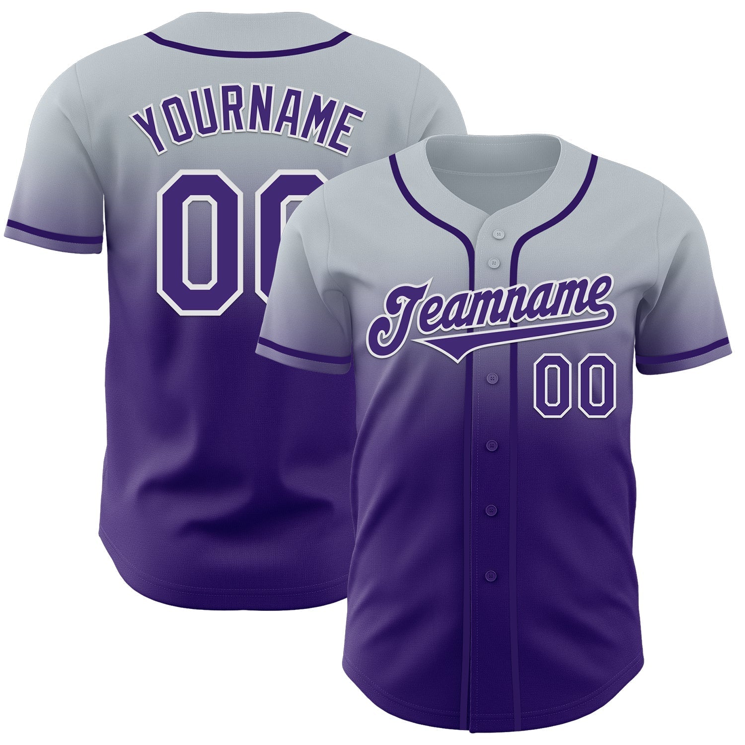 Custom Silver Purple-White Authentic Fade Fashion Baseball Jersey baseball jersey product view 1