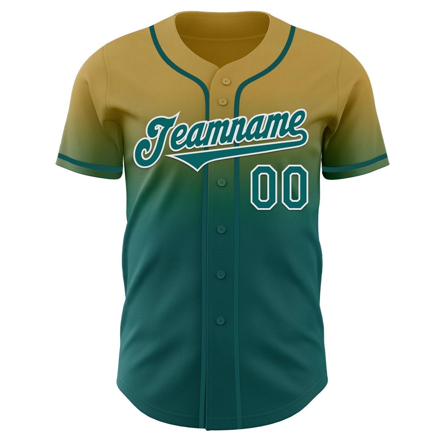 Custom Old Gold Teal-White Authentic Fade Fashion Baseball Jersey baseball jersey product view 2