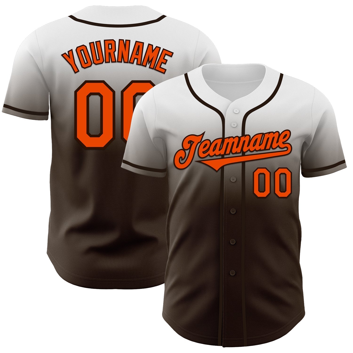 Custom White Orange-Brown Authentic Fade Fashion Baseball Jersey baseball jersey product view 1