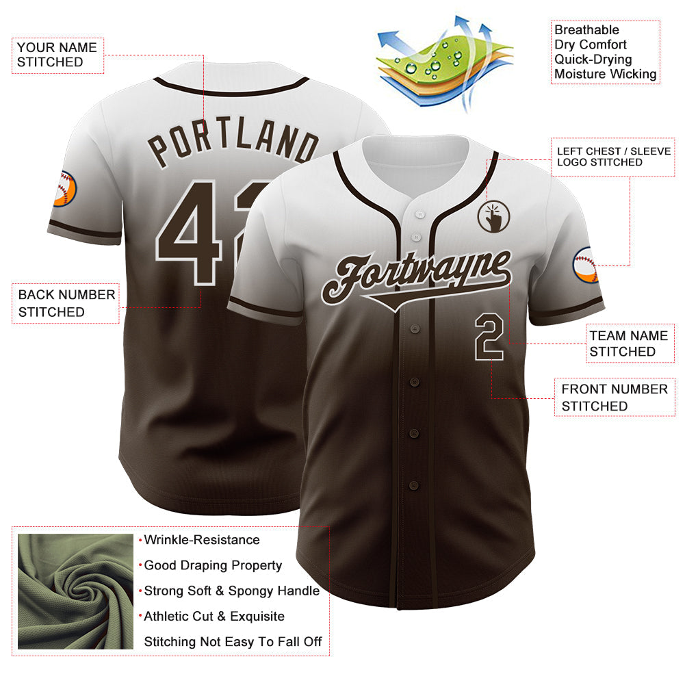 Custom White Brown Authentic Fade Fashion Baseball Jersey baseball jersey product view 3