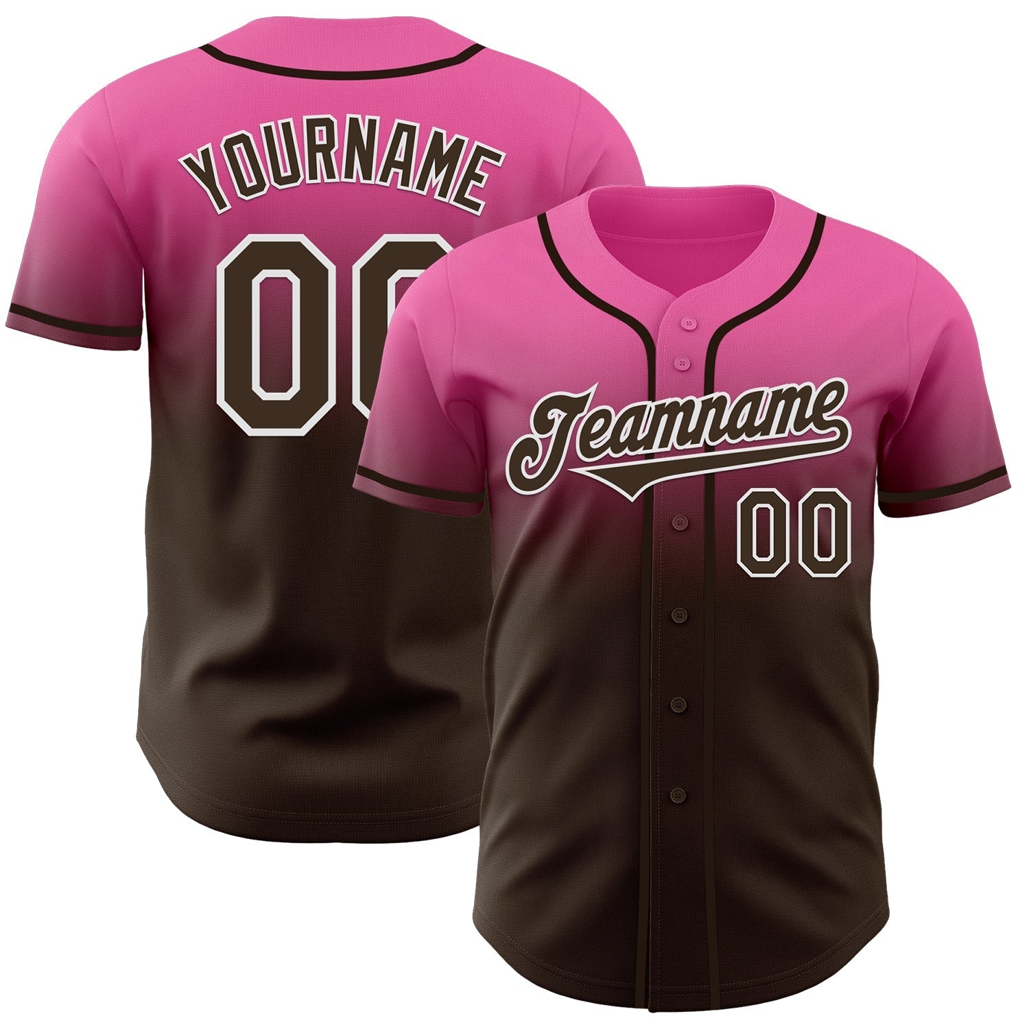 Custom Pink Brown-White Authentic Fade Fashion Baseball Jersey baseball jersey product view 1