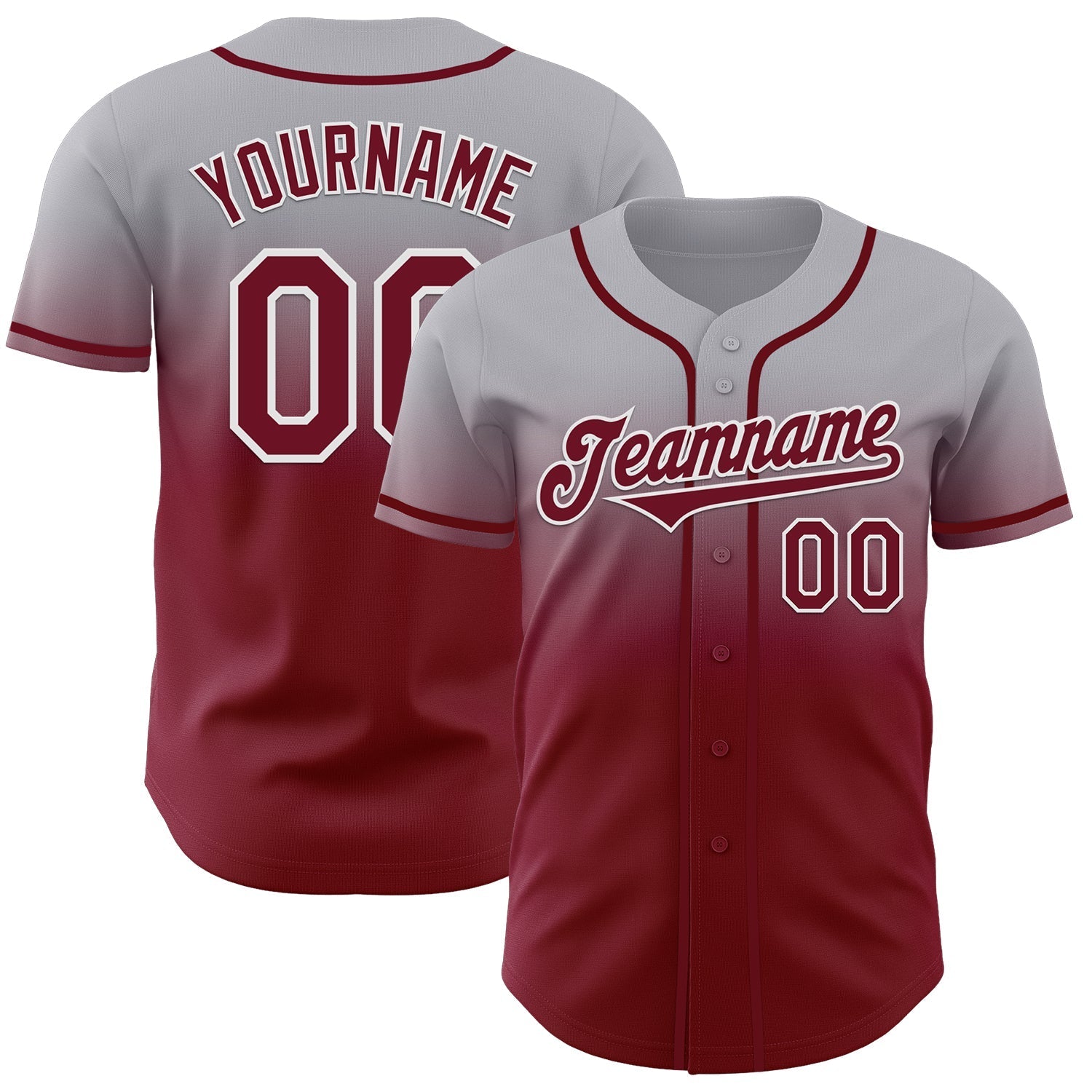 Custom Gray Crimson-White Authentic Fade Fashion Baseball Jersey baseball jersey product view 1