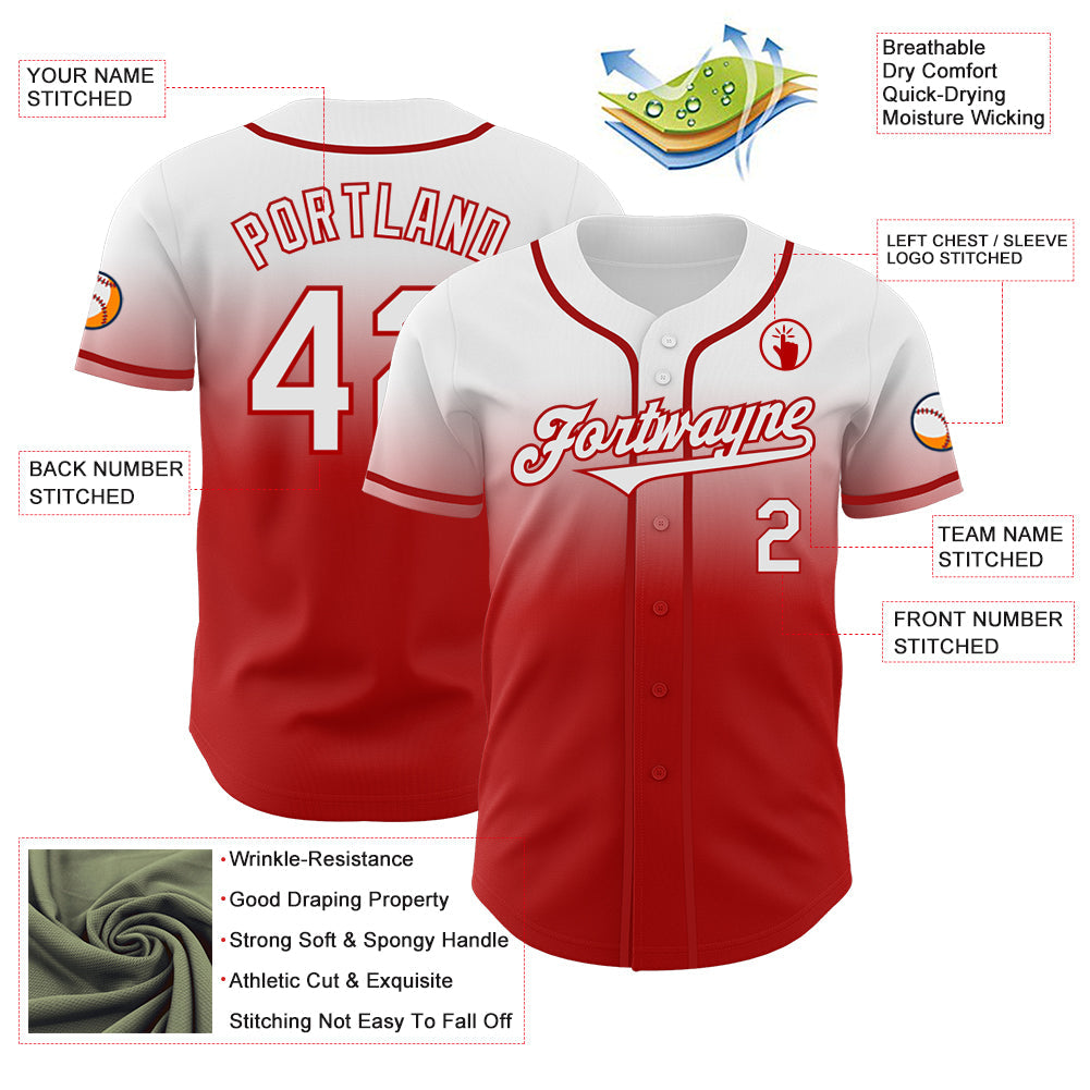 Custom White Red Authentic Fade Fashion Baseball Jersey baseball jersey product view 3