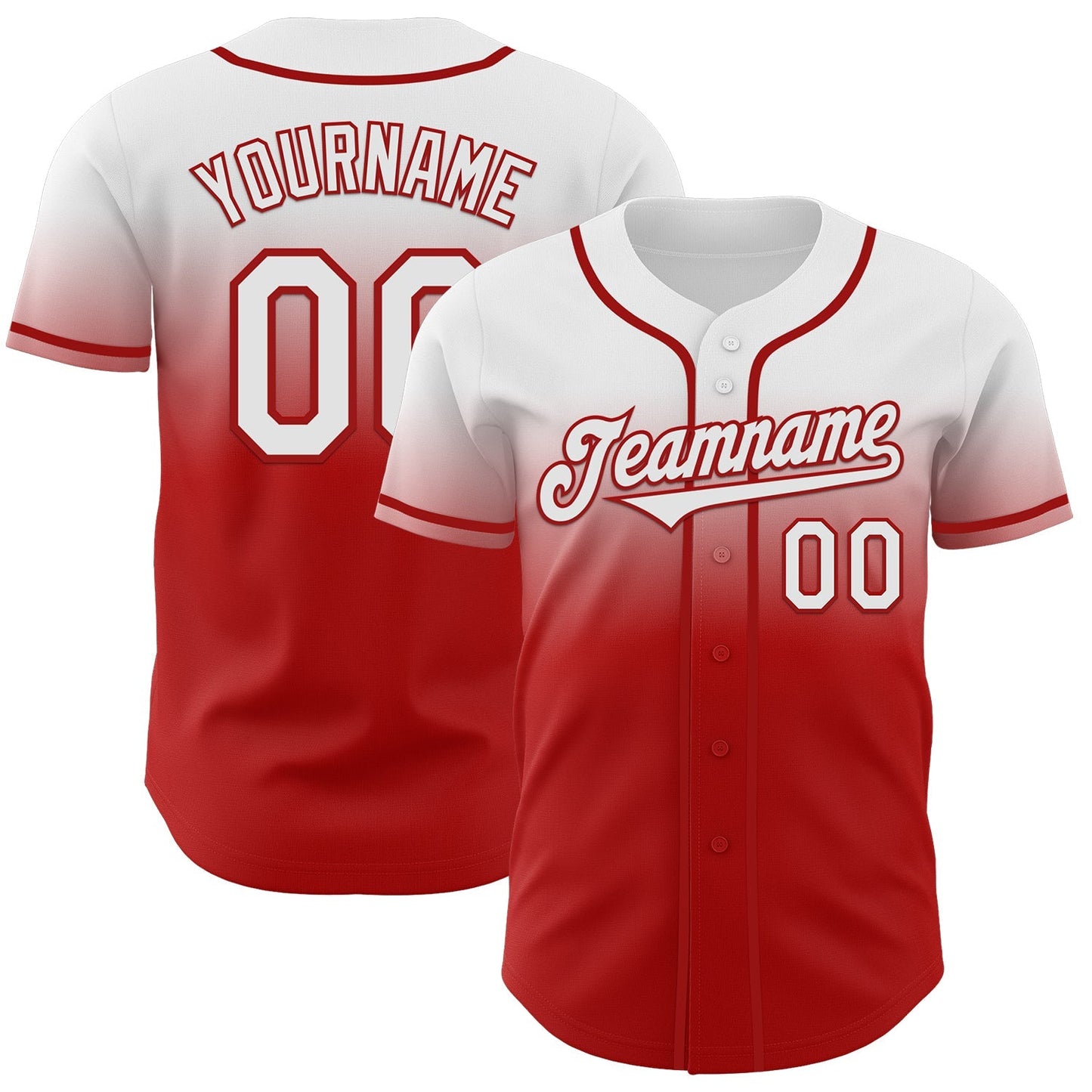 Custom White Red Authentic Fade Fashion Baseball Jersey baseball jersey product view 1