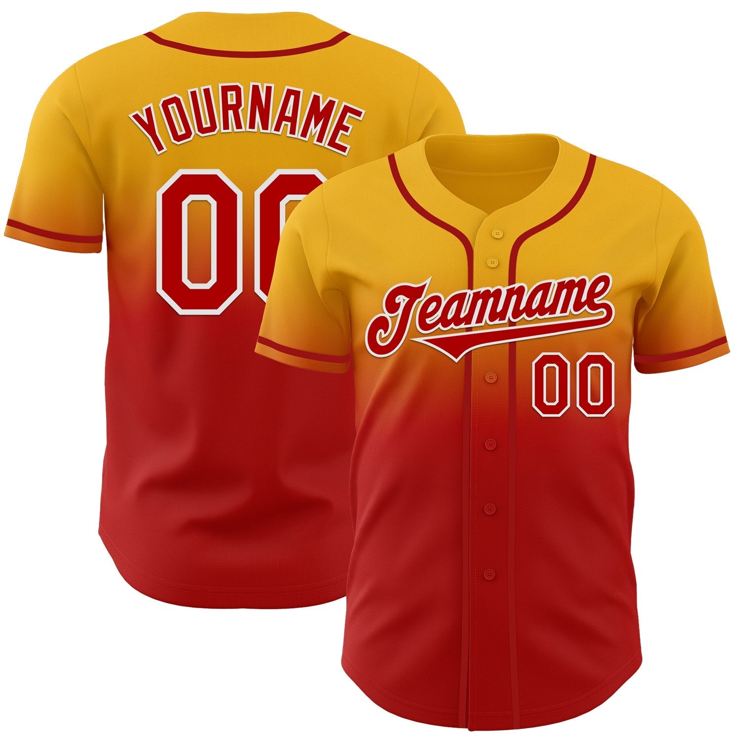 Custom Gold Red-White Authentic Fade Fashion Baseball Jersey baseball jersey product view 1
