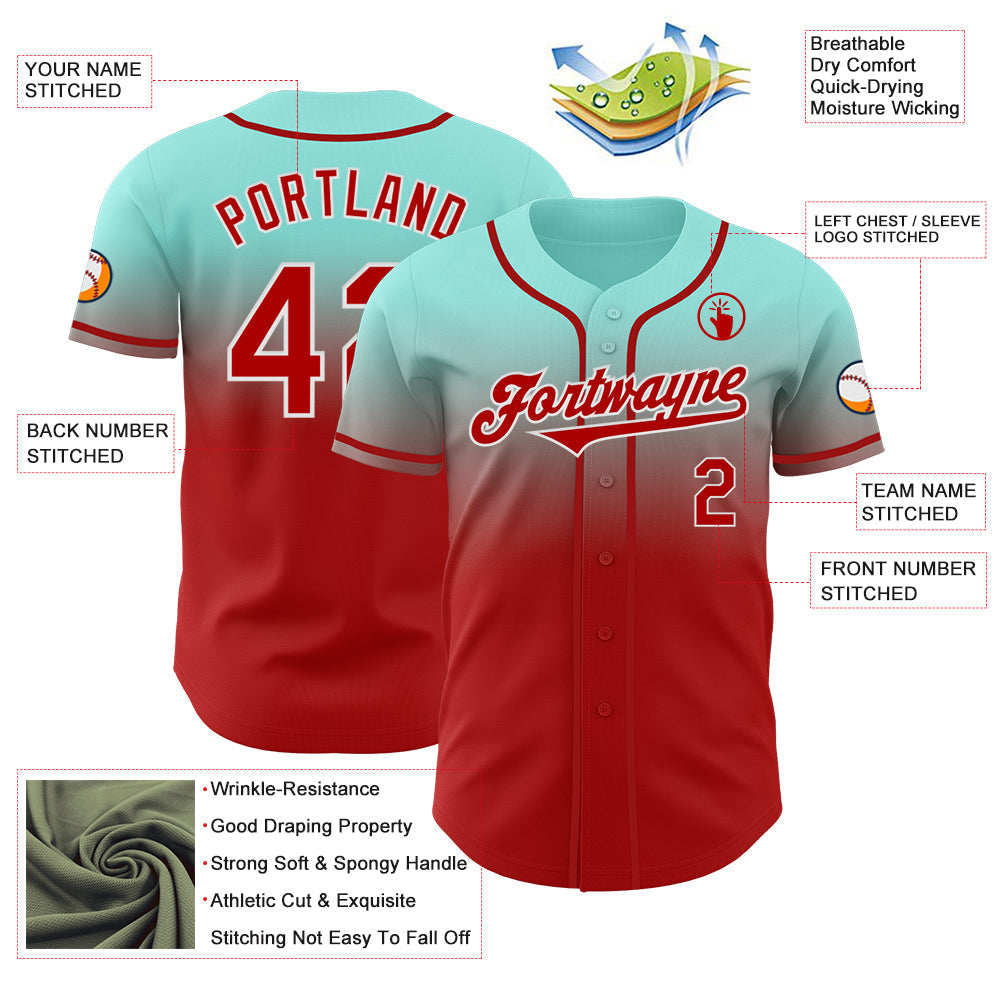 Custom Ice Blue Red-White Authentic Fade Fashion Baseball Jersey baseball jersey product view 3