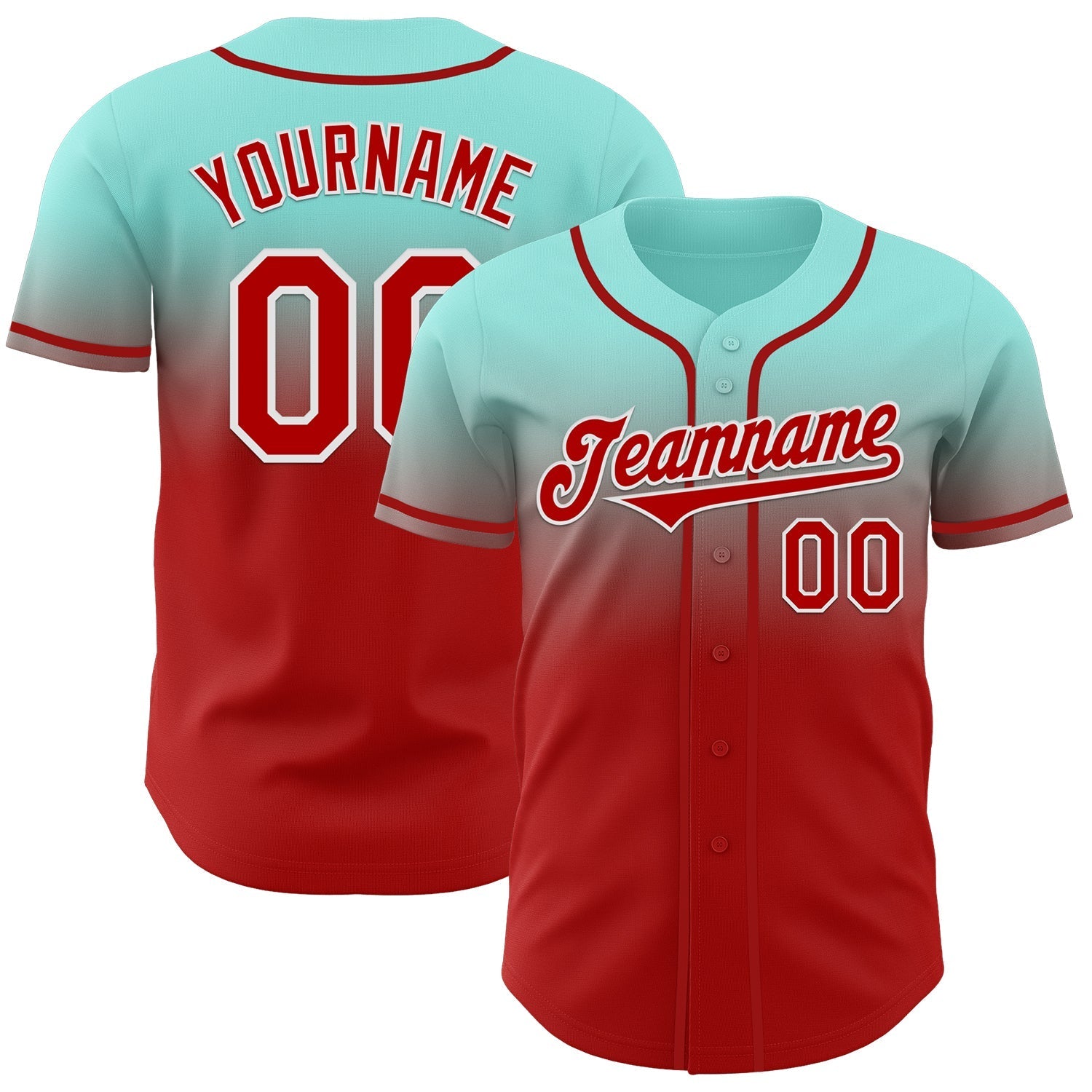 Custom Ice Blue Red-White Authentic Fade Fashion Baseball Jersey baseball jersey product view 1