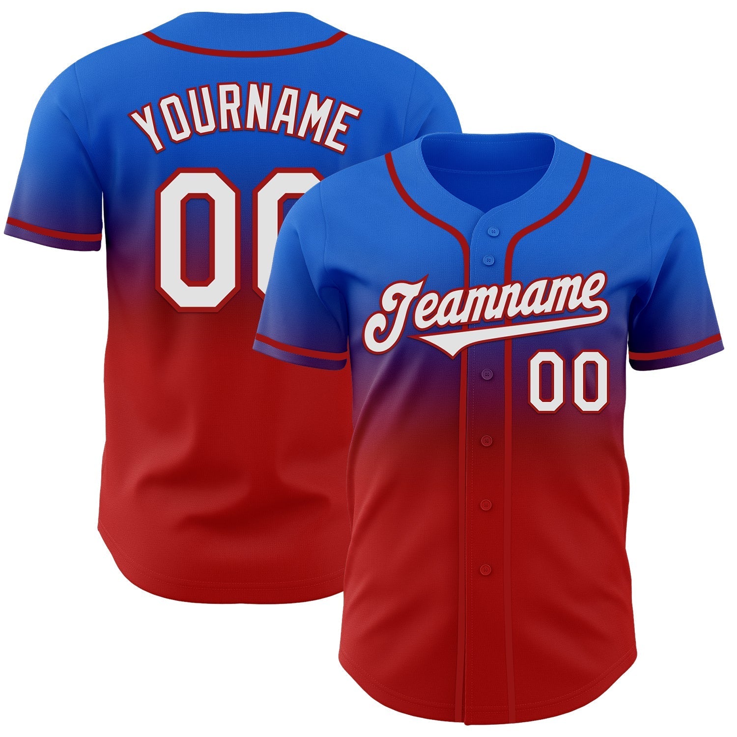 Custom Thunder Blue White-Red Authentic Fade Fashion Baseball Jersey baseball jersey product view 1