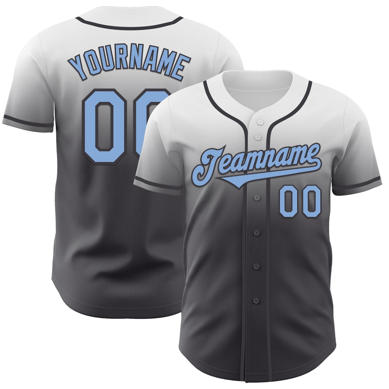 Custom White Light Blue-Steel Gray Authentic Fade Fashion Baseball Jersey baseball jersey product view 1