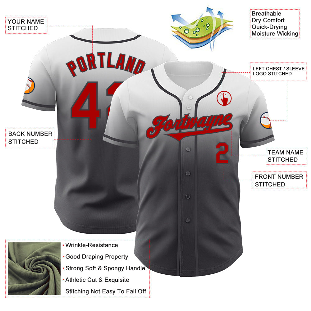 Custom White Red-Steel Gray Authentic Fade Fashion Baseball Jersey baseball jersey product view 3