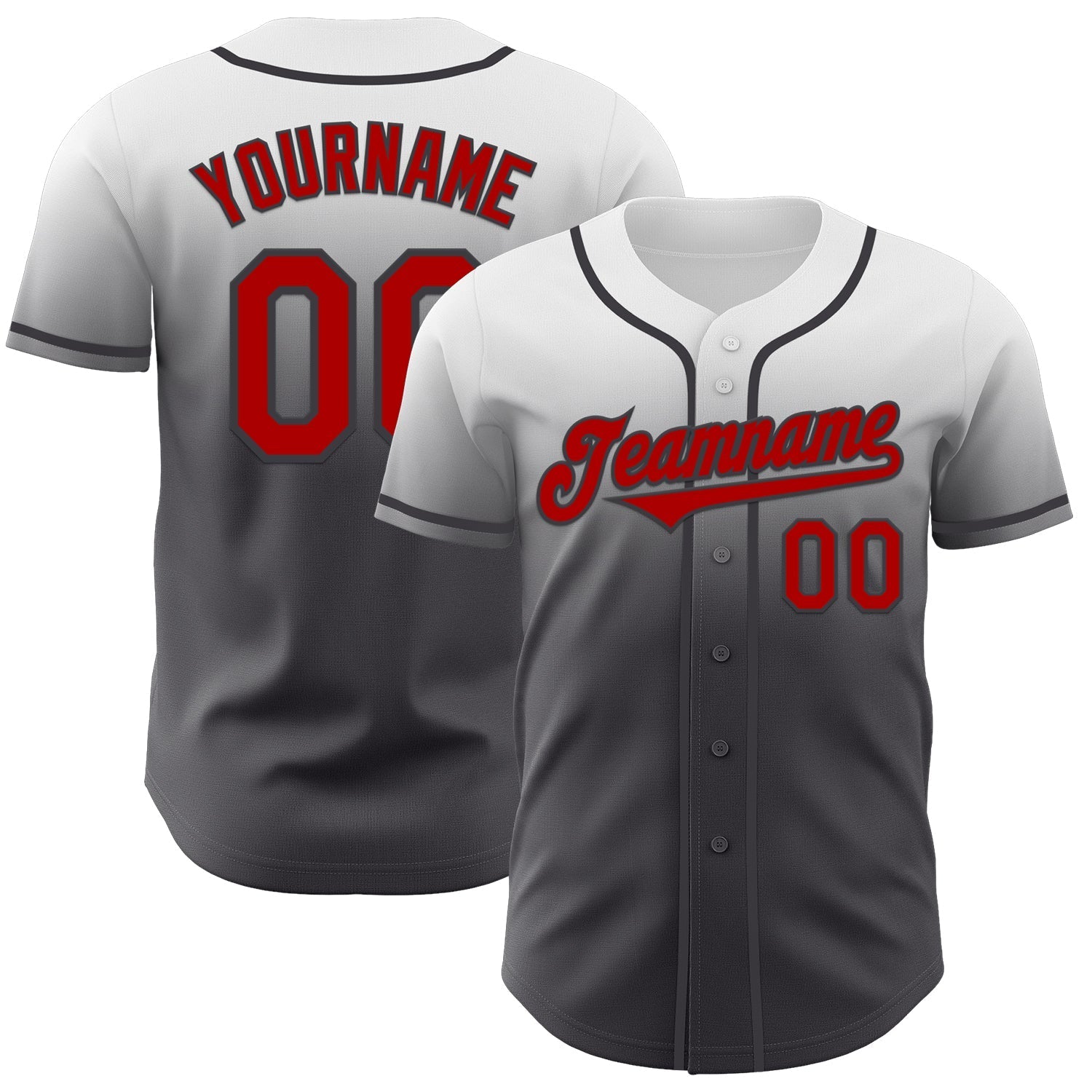Custom White Red-Steel Gray Authentic Fade Fashion Baseball Jersey baseball jersey product view 1