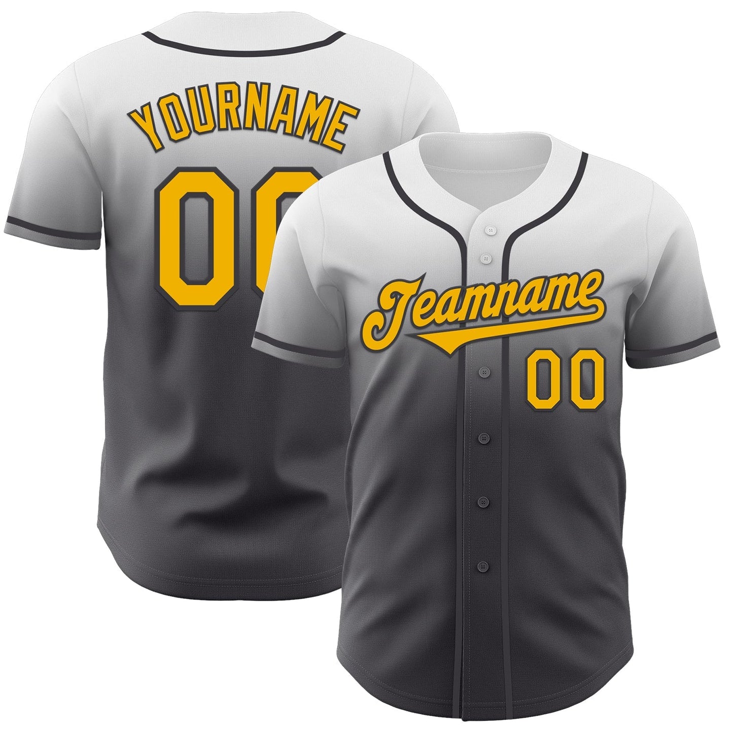 Custom White Gold-Steel Gray Authentic Fade Fashion Baseball Jersey baseball jersey product view 1