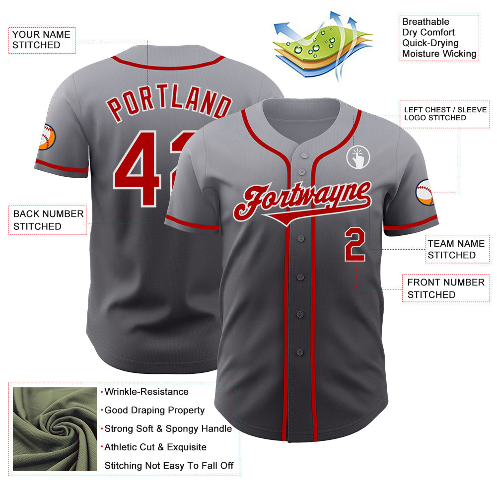 Custom Gray Red Steel Gray-White Authentic Fade Fashion Baseball Jersey baseball jersey product view 3