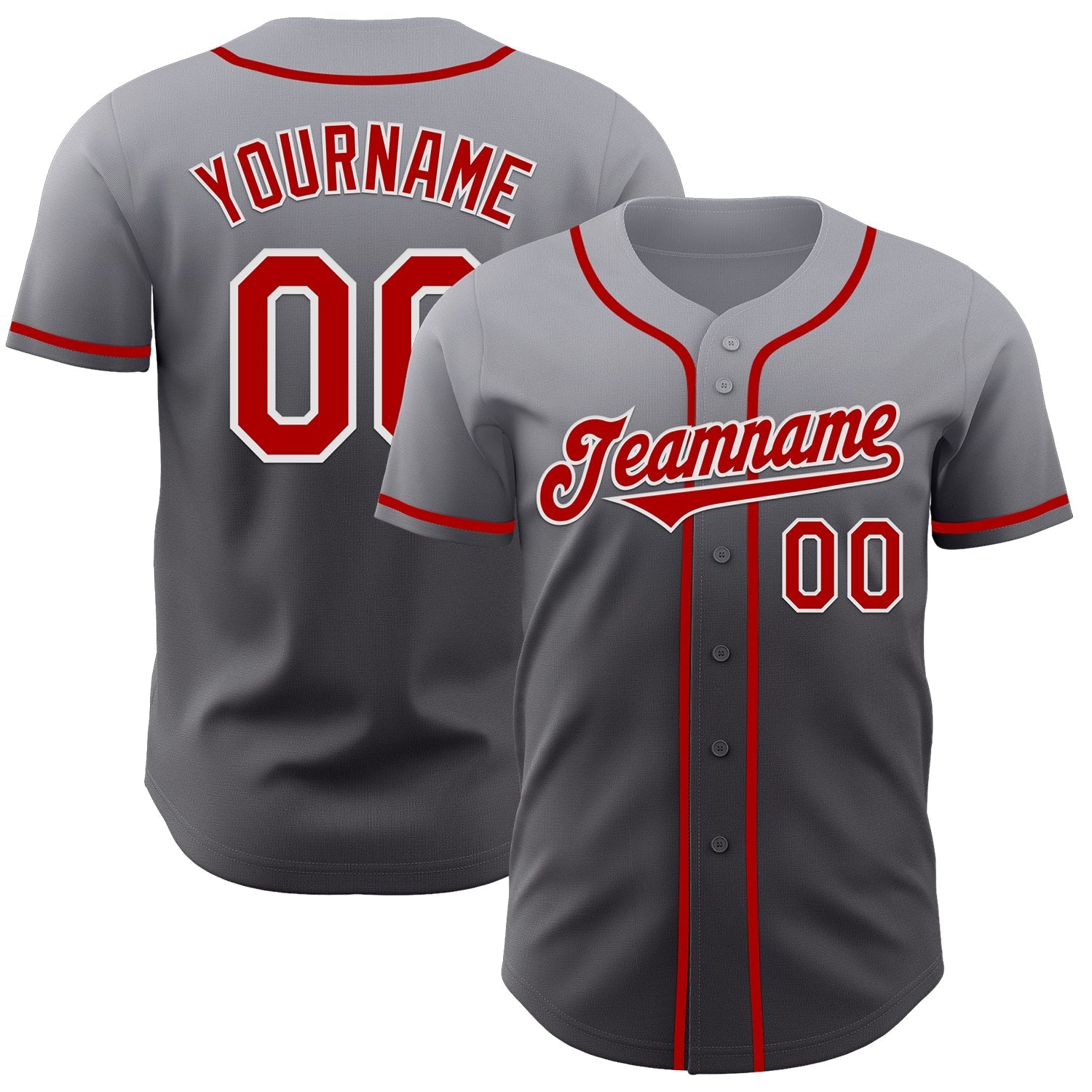 Custom Gray Red Steel Gray-White Authentic Fade Fashion Baseball Jersey baseball jersey product view 1
