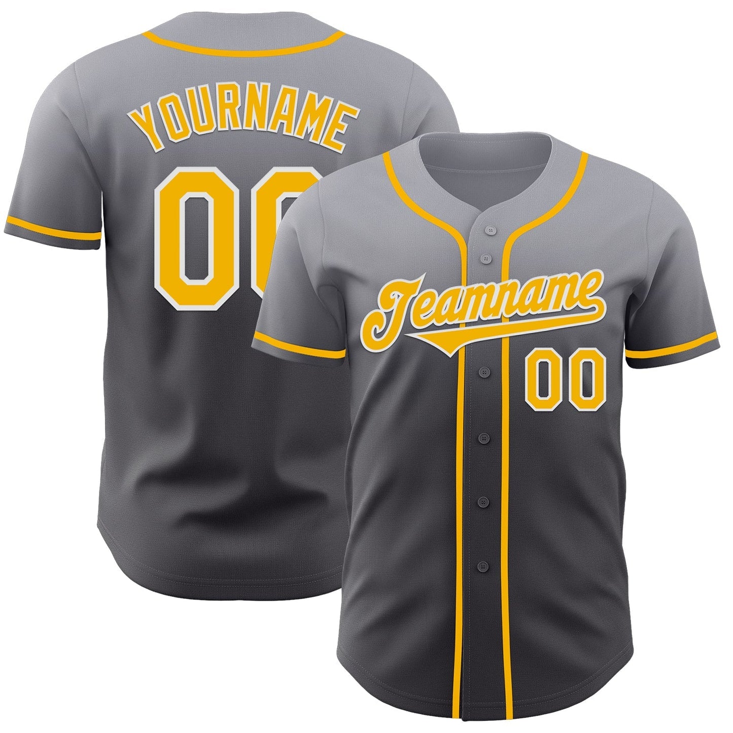 Custom Gray Gold Steel Gray-White Authentic Fade Fashion Baseball Jersey baseball jersey product view 1
