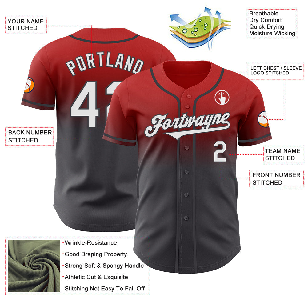 Custom Red White-Steel Gray Authentic Fade Fashion Baseball Jersey baseball jersey product view 3