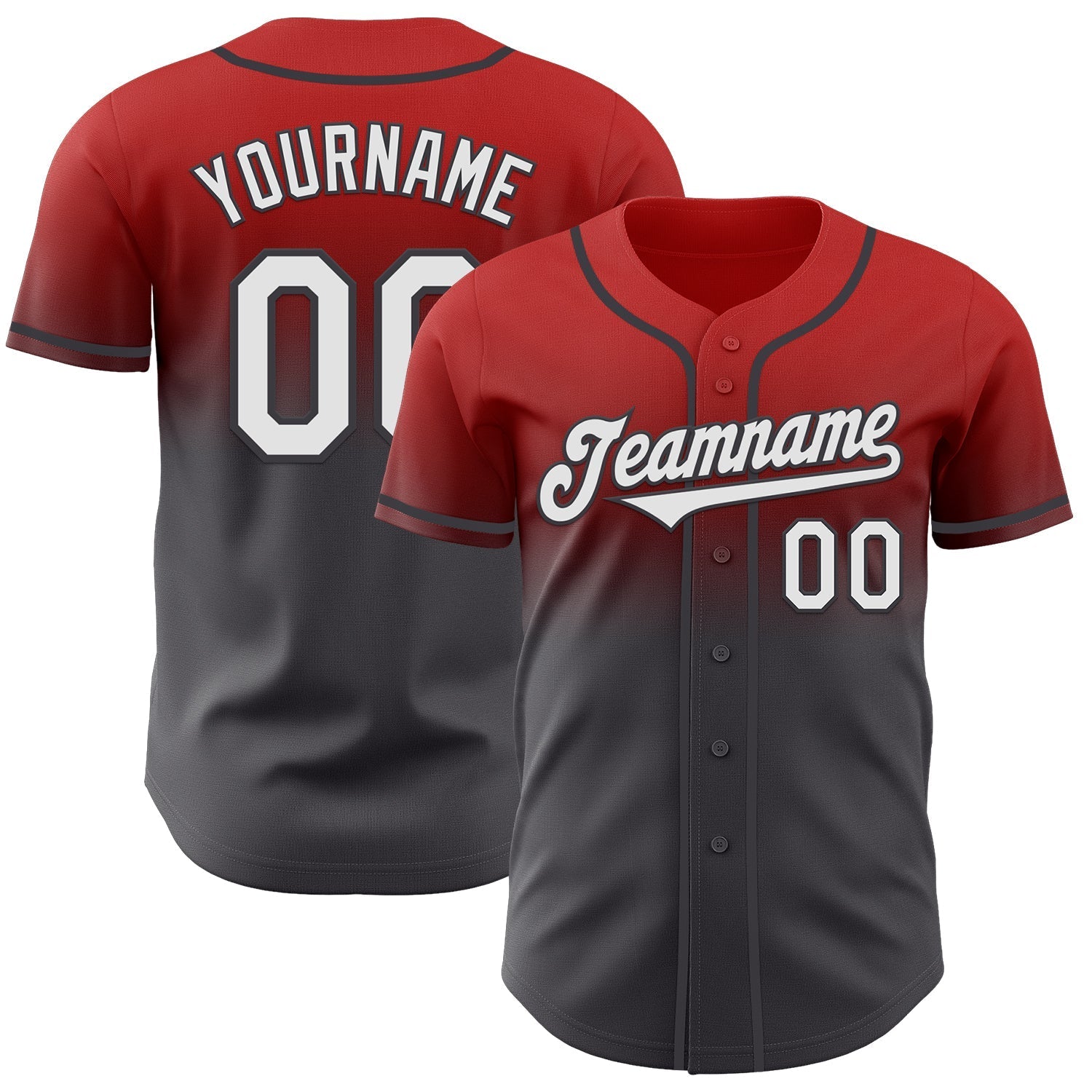 Custom Red White-Steel Gray Authentic Fade Fashion Baseball Jersey baseball jersey product view 1